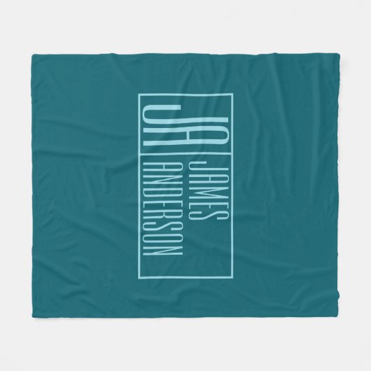 Moderne Initialen en naam | Donkerblauw & Blauwgro Fleece Deken (Voorkant (Horizontaal))