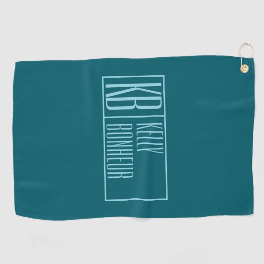 Moderne Initialen en naam | Donkerblauw & Blauwgro Golfhanddoek (Horizontaal)