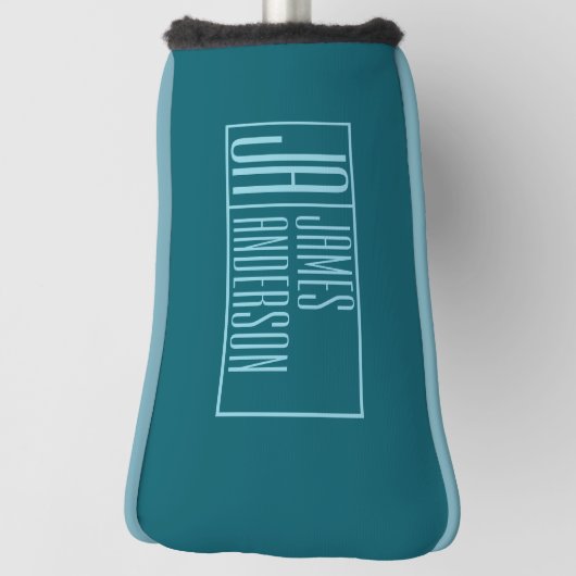 Moderne Initialen en naam | Donkerblauw & Blauwgro Golfheadcover (Draai 90)