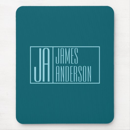 Moderne Initialen en naam | Donkerblauw & Blauwgro Muismat (Voorkant)