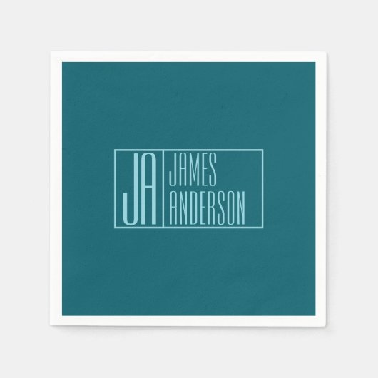 Moderne Initialen en naam | Donkerblauw & Blauwgro Servet (Voorkant)