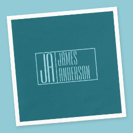 Moderne Initialen en naam | Donkerblauw & Blauwgro Servet