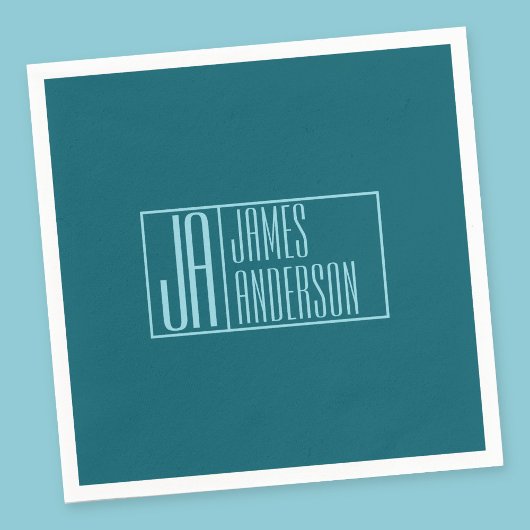 Moderne Initialen en naam | Donkerblauw & Blauwgro Servet