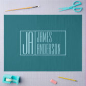 Moderne Initialen en naam | Donkerblauw & Blauwgro Tissuepapier (Craft)