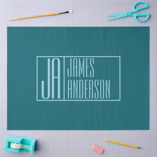 Moderne Initialen en naam | Donkerblauw & Blauwgro Tissuepapier (Craft)