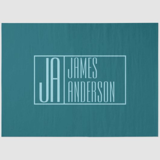 Moderne Initialen en naam | Donkerblauw & Blauwgro Tissuepapier (Voorkant)