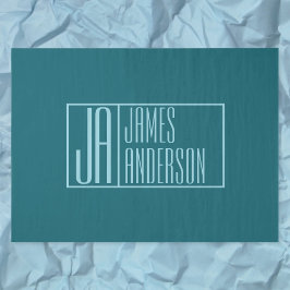 Moderne Initialen en naam | Donkerblauw & Blauwgro Tissuepapier