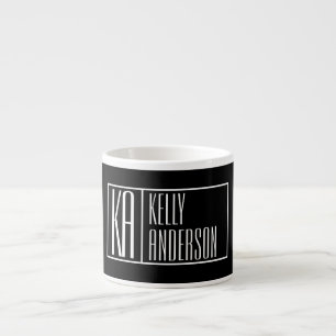 Moderne Initialen en naamaanaam Logo   Zwart-wit Espresso Kop