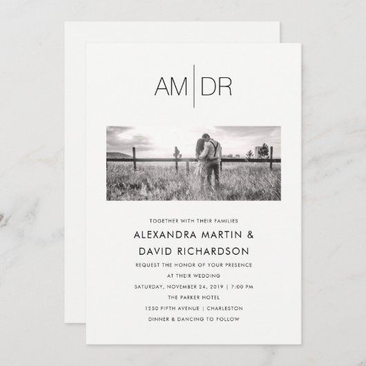 Moderne Initialen | Foto bruiloft uitnodiging (Voorkant / Achterkant)