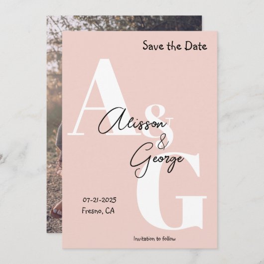 Moderne Initialen Foto Save The Date (Voorkant / Achterkant)