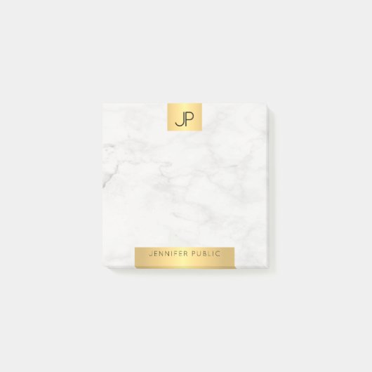 Moderne Initialen Goud en Marmer Elegante Sjabloon Post-it® Notes (Voorkant)