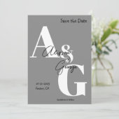 Moderne Initialen Grijze Foto Save The Date (Staand voorkant)