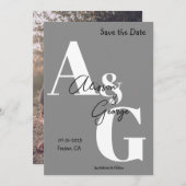 Moderne Initialen Grijze Foto Save The Date (Voorkant / Achterkant)
