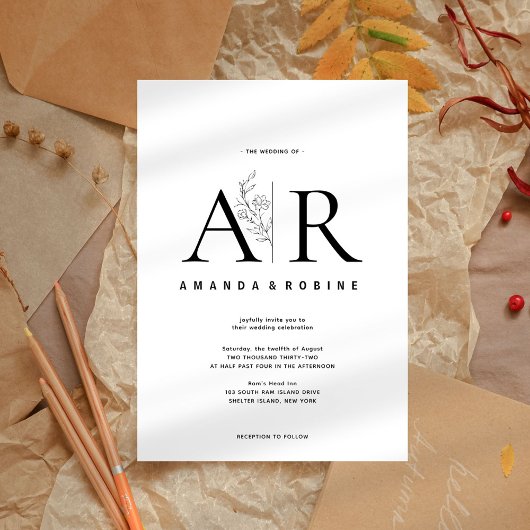 Moderne Initialen huwelijksuitnodiging Kaart