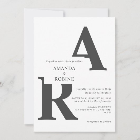 Moderne Initialen huwelijksuitnodiging Kaart (Voorkant)