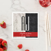 Moderne Initialen met marmer Black White en Red We Servet (Insitu)