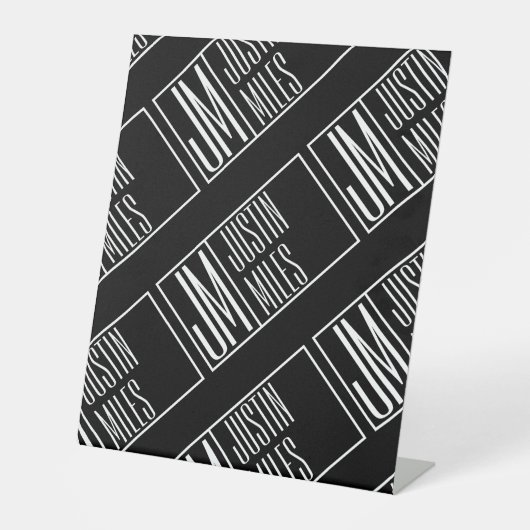 Moderne Initialen met Naam Monogram Patroon Reclamebord Met Voetstuk (Voorkant)