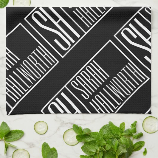 Moderne Initialen met Naam Monogram Patroon Theedoek (Gevouwen)