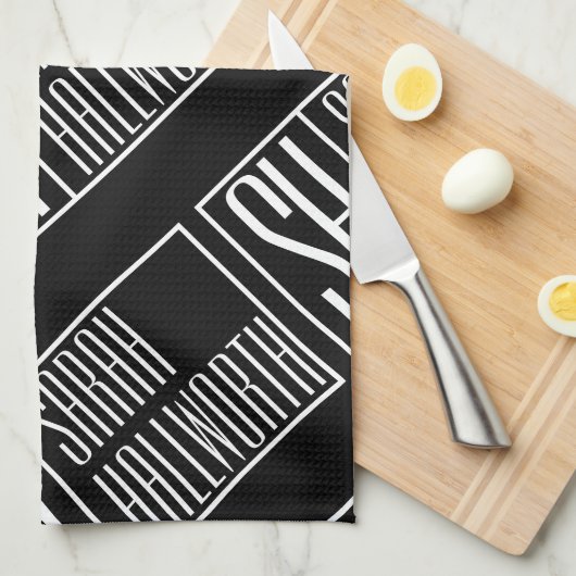 Moderne Initialen met Naam Monogram Patroon Theedoek (Quarter Fold)