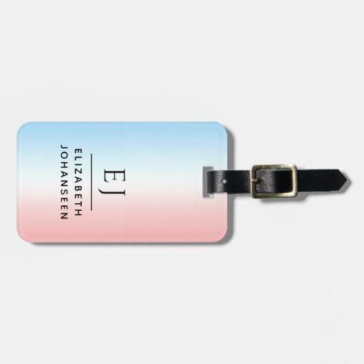Moderne Initialen Monogram Blauw Roze Wit Gradiënt Bagagelabel (Voorkant horizontaal)