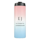 Moderne Initialen Monogram Blauw Roze Wit Gradiënt Thermosbeker (Voorkant)
