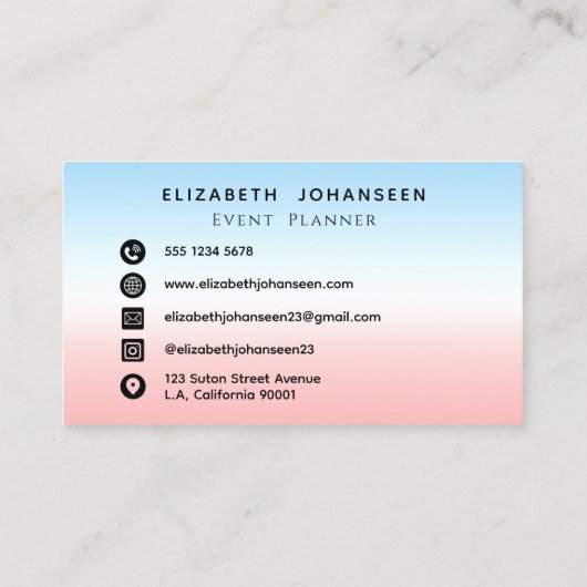 Moderne Initialen Monogram Blauw Roze Wit Gradiënt Visitekaartje (Achterkant)