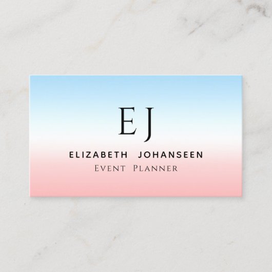 Moderne Initialen Monogram Blauw Roze Wit Gradiënt Visitekaartje (Voorkant)