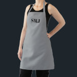 Moderne initialen monogram zwart grijs schort<br><div class="desc">Modern custom monogram initialen zwart grijs Schort. Zwarte letters,  grijze achtergrond. je kunt je bandkleur kiezen. geweldig cadeau voor mama,  vrienden en jezelf! Modern,  minimalistisch,  eenvoudig,  stijlvol design. Zeer geschikt voor koks,  koks,  aardewerk,  keramiek,  ambachten,  werk,  keuken,  bakken,  bbq,  grill,  en ook bedrijven en winkels,  enz</div>