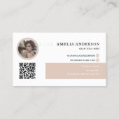Moderne Initialen Naam Beige Ronde Foto QR Code Visitekaartje (Achterkant)