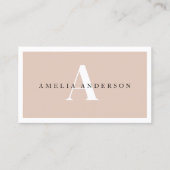 Moderne Initialen Naam Beige Ronde Foto QR Code Visitekaartje (Voorkant)