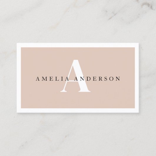 Moderne Initialen Naam Beige Ronde Foto QR Code Visitekaartje (Voorkant)