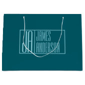 Moderne Initialen & Naam | Donker Teal & Lichtblau Groot Cadeauzakje (Voorkant)