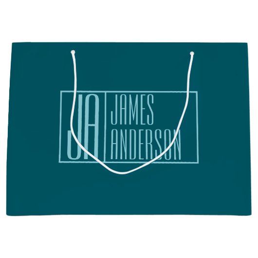 Moderne Initialen & Naam | Donker Teal & Lichtblau Groot Cadeauzakje (Voorkant)