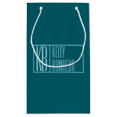 Moderne Initialen & Naam | Donker Teal & Lichtblau Klein Cadeauzakje (Achterkant)