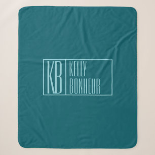 Moderne Initialen & Naam Donker Teal & Lichtblau Sherpa Deken