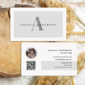 Moderne Initialen Naam Grijs Ronde Foto QR Code Visitekaartje