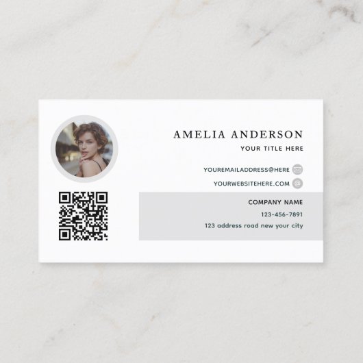 Moderne Initialen Naam Grijs Ronde Foto QR Code Visitekaartje (Achterkant)