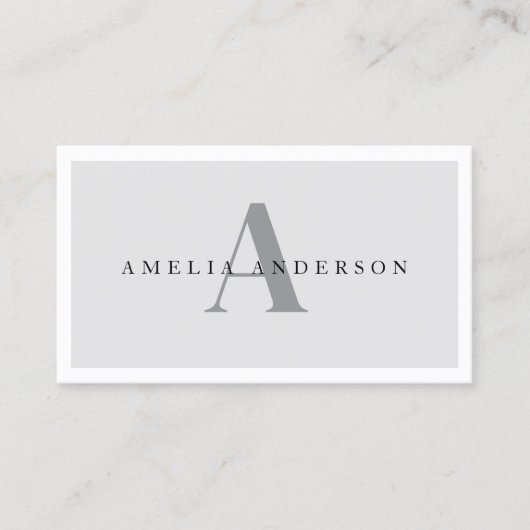 Moderne Initialen Naam Grijs Ronde Foto QR Code Visitekaartje (Voorkant)