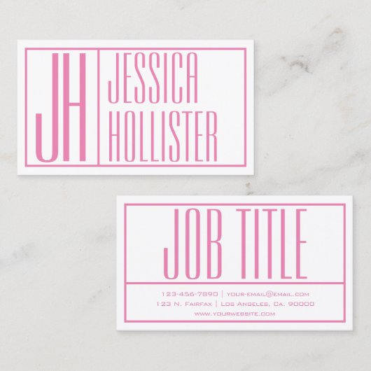 Moderne Initialen & Naam Logo Roze Visitekaartje (Voorkant / Achterkant)