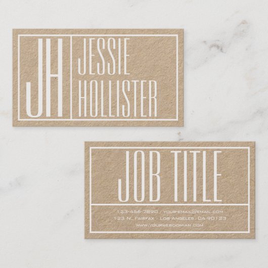 Moderne Initialen & Naam Logo | Wit op kraftpapier Visitekaartje (Voorkant / Achterkant)