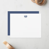 Moderne Initialen Navy Blue Bold Monogram Notitiekaartje (Voorkant / Achterkant in situ)