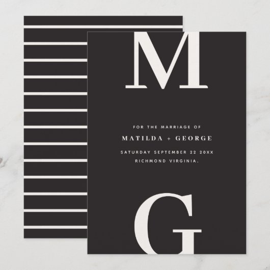 Moderne initialen strakke grafische typografie bru save the date (Voorkant / Achterkant)