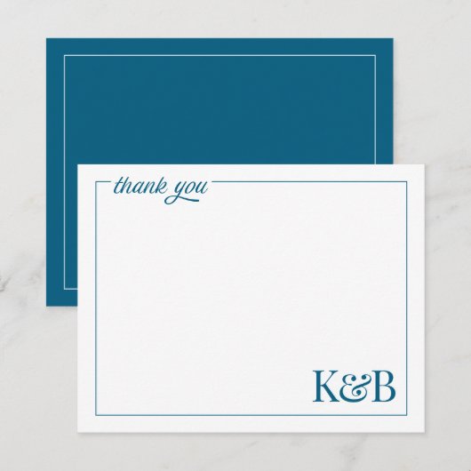 Moderne Initialen van Getrouwde Stellen Blauwe Tro Notitiekaartje (Voorkant / Achterkant)