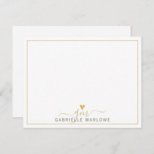 Moderne Initialen voor goudmonogram in script Notitiekaartje (Voorkant / Achterkant)