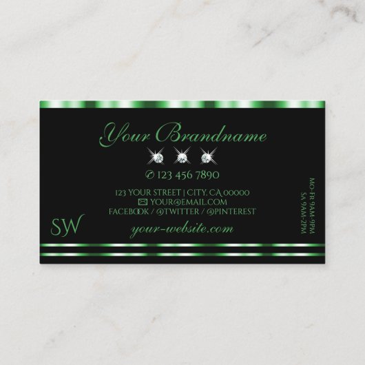 Moderne Initialen voor groene en zwarte mousserend Visitekaartje (Achterkant)
