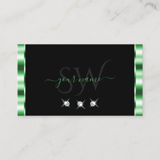 Moderne Initialen voor groene en zwarte mousserend Visitekaartje (Voorkant)