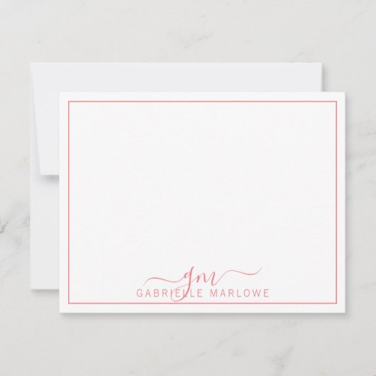 Moderne Initialen voor warm roze fonogram in scrip Notitiekaartje (Voorkant)