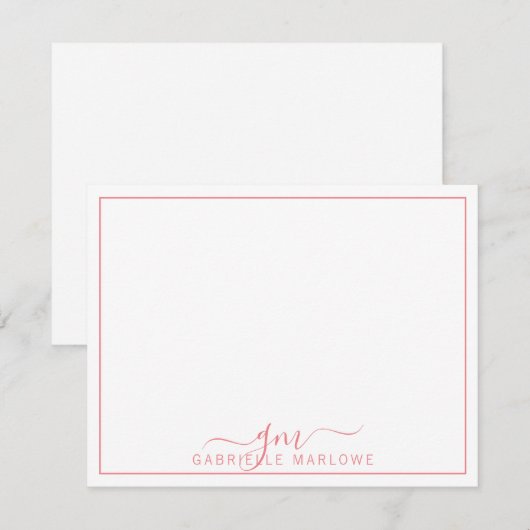 Moderne Initialen voor warm roze fonogram in scrip Notitiekaartje (Voorkant / Achterkant)