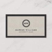 Moderne Initialen Zwart en Linnen Afstuderen Stude Contactkaartje (Voorkant)