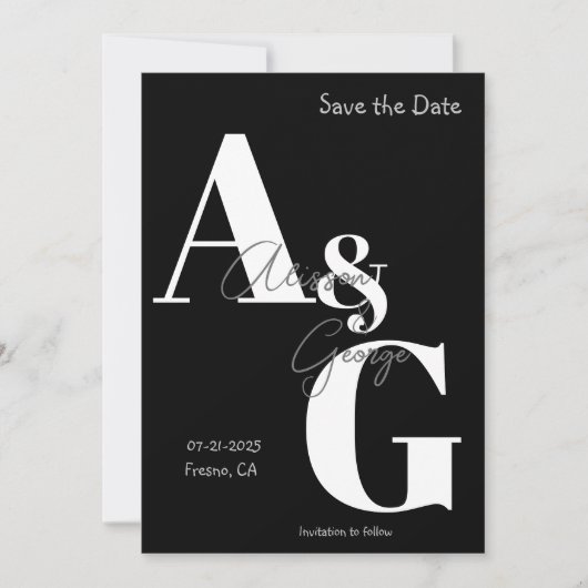 Moderne Initialen Zwart Wit Foto Save The Date (Voorkant)